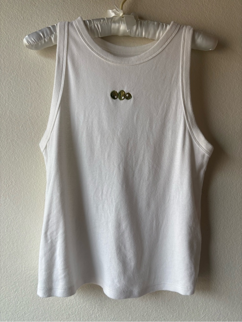 A new day white sleeveless rib tank with olive embroidery embellishment